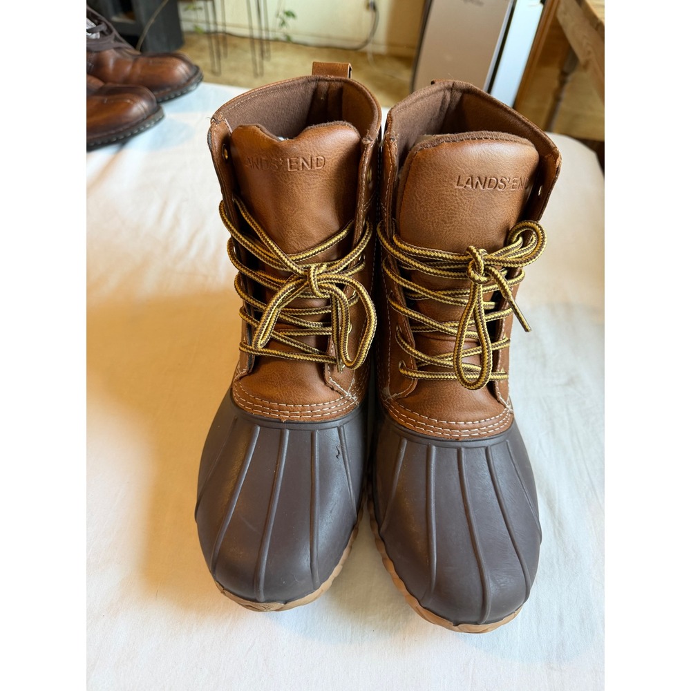 Lands End Mens Duck Boots Brown Tan Thinsulate Insulated Water Resistant